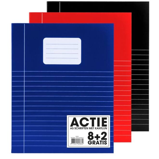 Schrift SOHO Basic A5 lijn 80 pagina's 70gr assorti 8+2 gratis