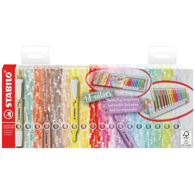 Markeerstift STABILO Swing cool nature colors deskset 18 stuks
