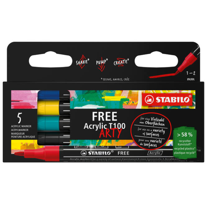 Acrylmarker STABILO Free Acrylic T100 Royal assorti 5 stuks