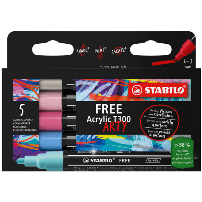 Acrylmarker STABILO Free Acrylic T300 Candy assorti 5 stuks