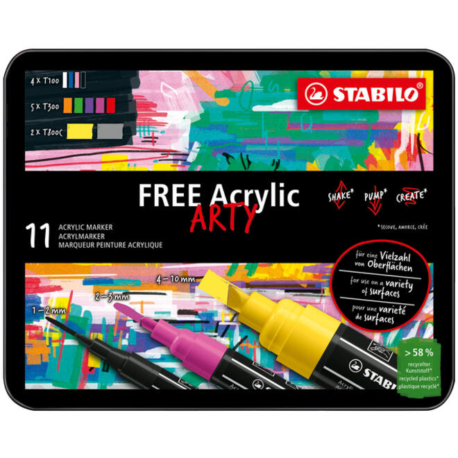 Acrylmarker STABILO Free Acrylic Starter Kit assorti 11 stuks