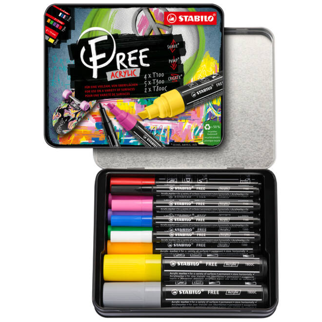 Acrylmarker STABILO Free Acrylic Starter Kit assorti 11 stuks