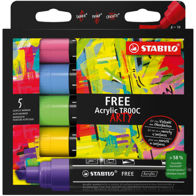 Acrylmarker STABILO Free Acrylic T800C Seaside assorti 5 stuks