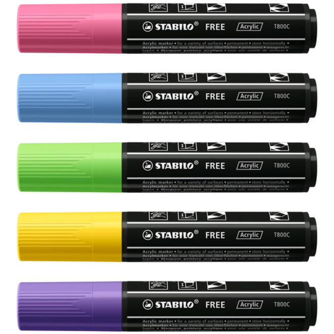 Acrylmarker STABILO Free Acrylic T800C Seaside assorti 5 stuks