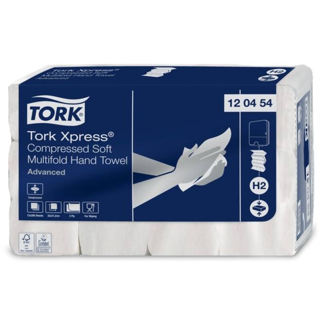 Handdoek Tork H2 Xpress compressed Advanced multifold 2-laags 212x320mm 12x200 vel wit 120454