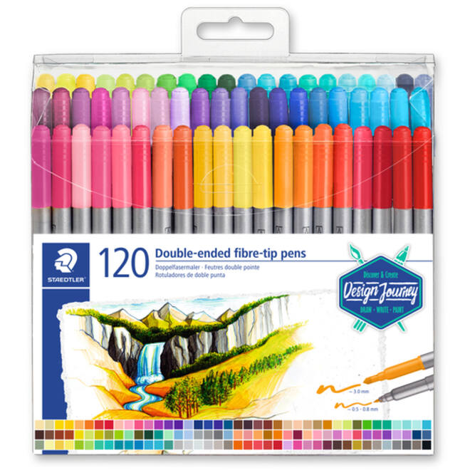Kleurstift Staedtler 3200 dubbele punt fijn en ultrafijn etui à 120 kleuren