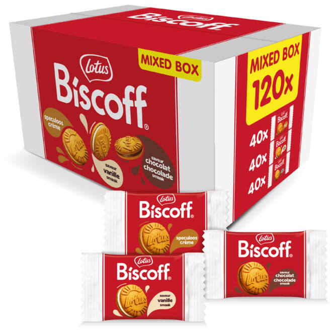 Koekjes Lotus Biscoff sandwich mix doos 120 stuks