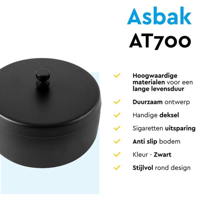 Asbak BRASQ tafelmodel 1 liter met deksel AT700 zwart