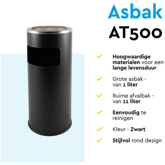 Afvalbak met asbak BRASQ 11 liter AT500 zwart