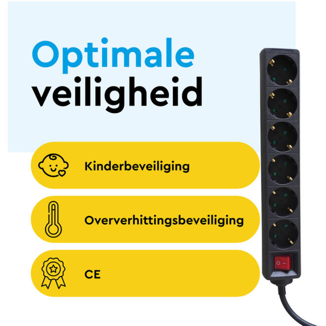 Stekkerdoos BRASQ 6 voudig 5 meter zwart
