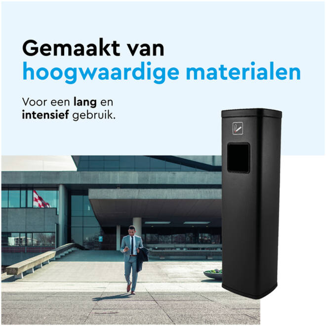 Afvalbak met asbak BRASQ 20 liter AT400 zwart