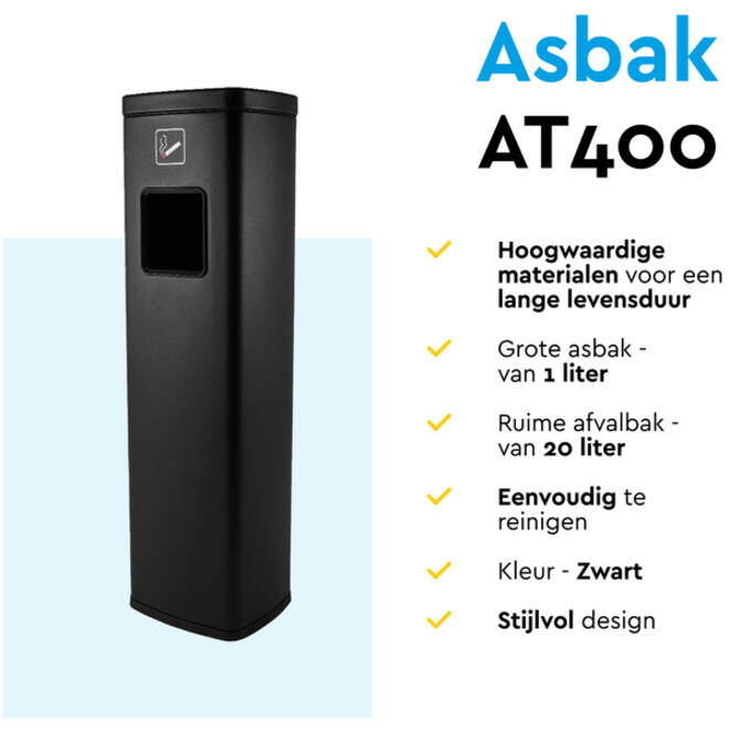 Afvalbak met asbak BRASQ 20 liter AT400 zwart