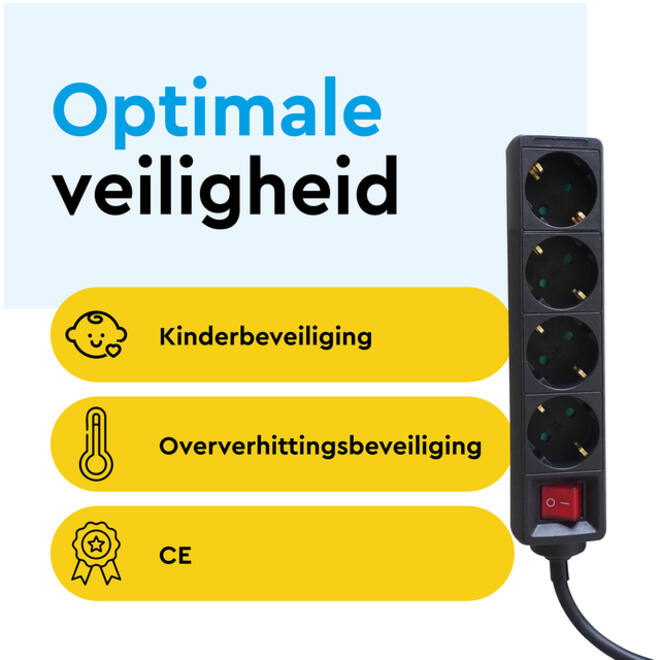 Stekkerdoos BRASQ 4 voudig 5 meter zwart