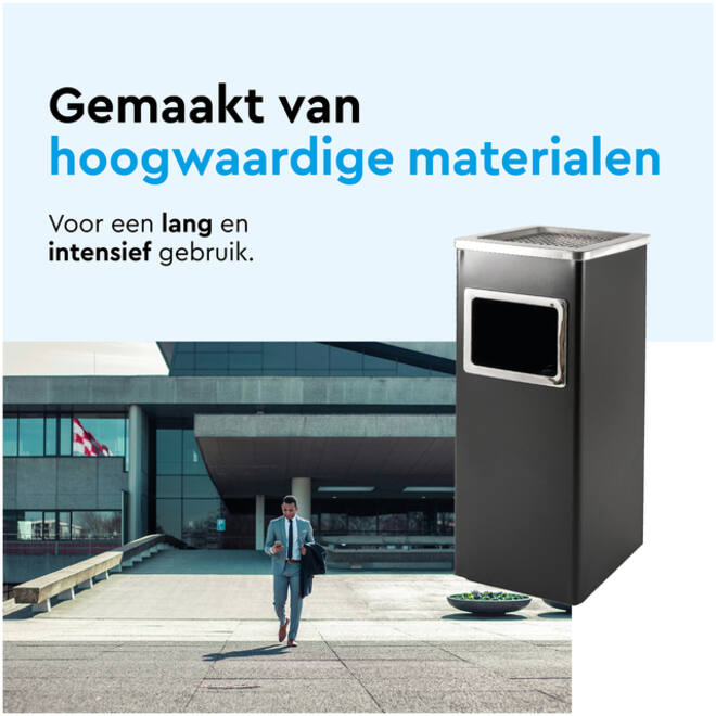 Afvalbak met asbak BRASQ 16 liter AT600 zwart
