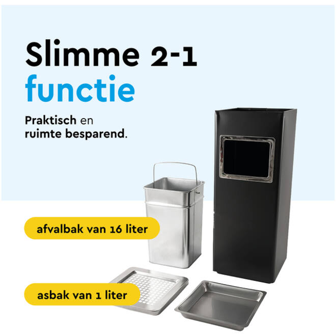 Afvalbak met asbak BRASQ 16 liter AT600 zwart