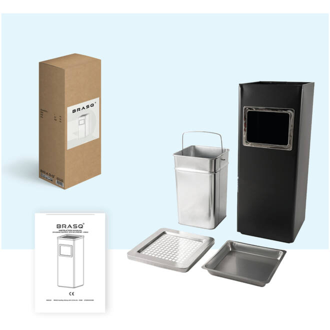 Afvalbak met asbak BRASQ 16 liter AT600 zwart