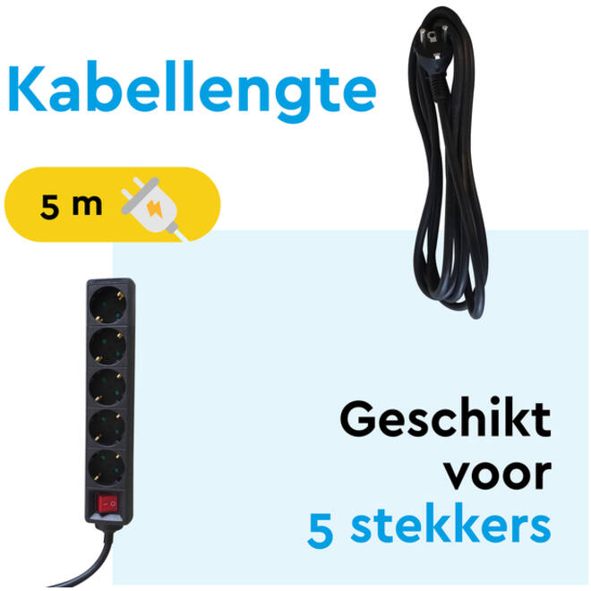 Stekkerdoos BRASQ 5 voudig 5 meter zwart