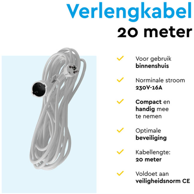 Verlengkabel BRASQ 20m wit