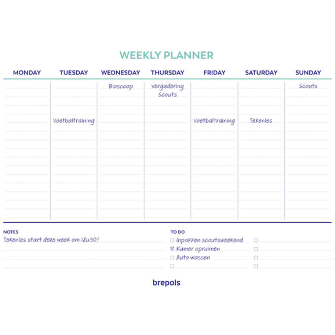 Planner Brepols Weekly A4 7dagen/1pagina horizontaal assorti