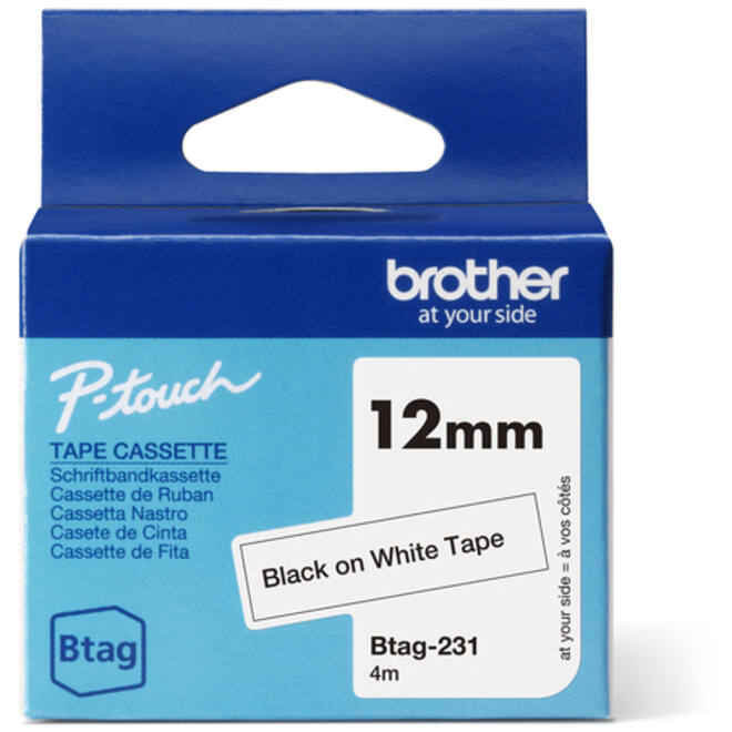 Labeltape Brother P-touch Btag-231 standaard 12mm zwart op wit