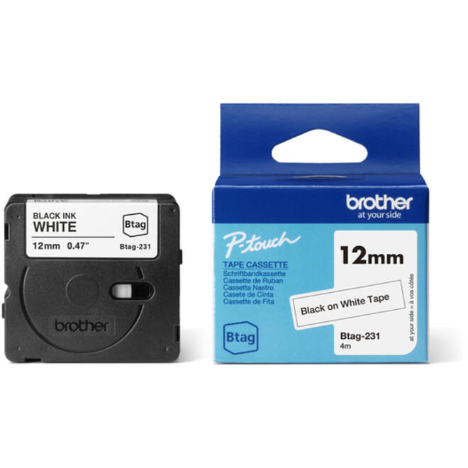 Labeltape Brother P-touch Btag-231 standaard 12mm zwart op wit