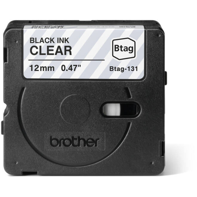 Labeltape Brother P-touch Btag-131 standaard 12mm zwart op transparant