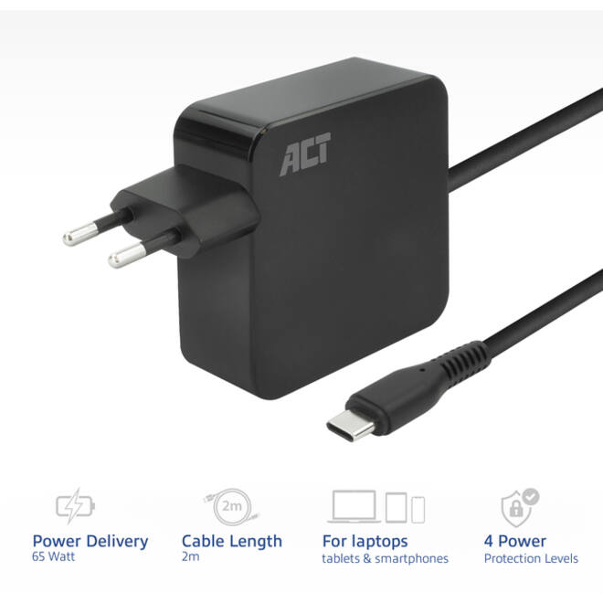 Laptop Oplader ACT USB-C Power Delivery 65W 2mtr