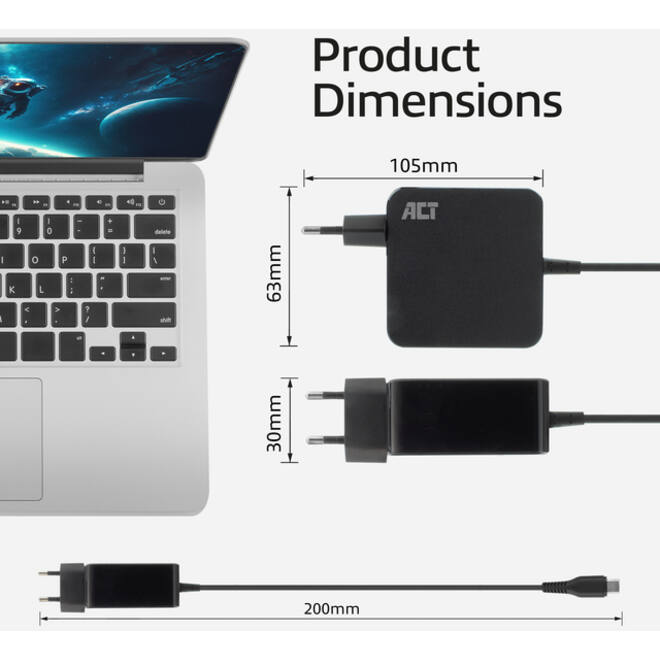Laptop Oplader ACT USB-C Power Delivery 65W 2mtr