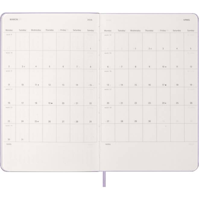 Agenda 2026 Moleskine 12M Planner Daily 1dag/1pagina large hc pastel lilac