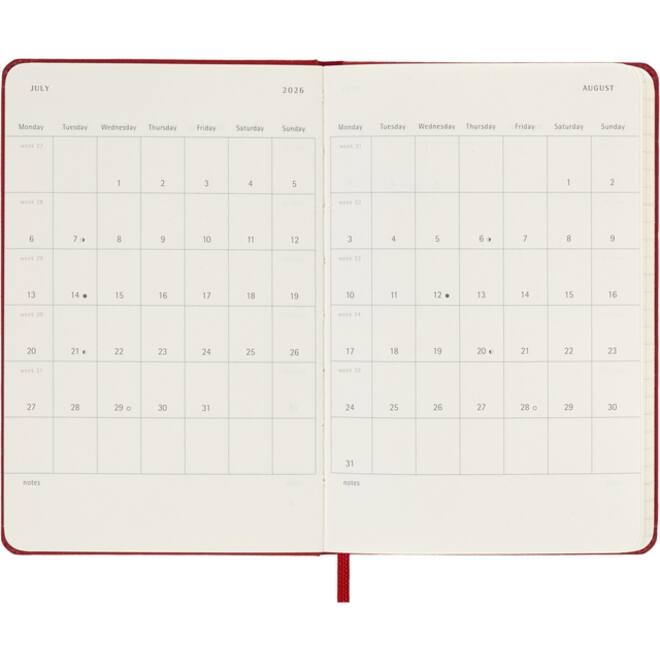 Agenda 2026 Moleskine 12M Planner Weekly 7dagen/1pagina pocket hc scarlet red