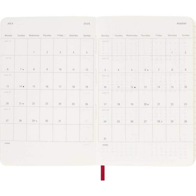 Agenda 2026 Moleskine 12M Planner Weekly 7dagen/1pagina pocket sc scarlet red