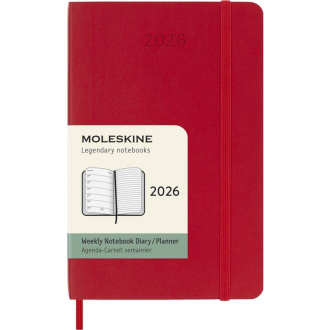 Agenda 2026 Moleskine 12M Planner Weekly 7dagen/1pagina pocket sc scarlet red