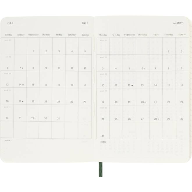Agenda 2026 Moleskine 12M Planner Weekly 7dagen/1pagina pocket sc myrtle green