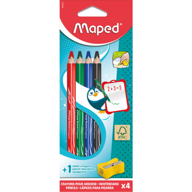 Whiteboardpotlood Maped Marker'Peps inclusief slijper set à 4 kleuren