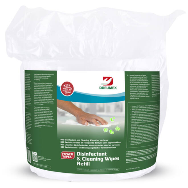 Desinfectiedoekjes Dreumex Disinfectant & Cleaning navulling 800 stuks wit