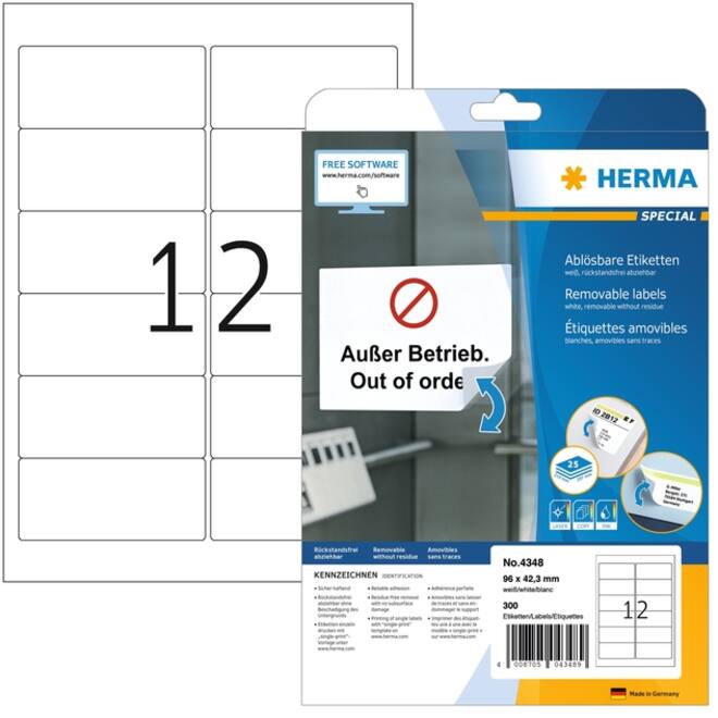 Etiket HERMA 4348 96x42.3mm wit 300 etiketten