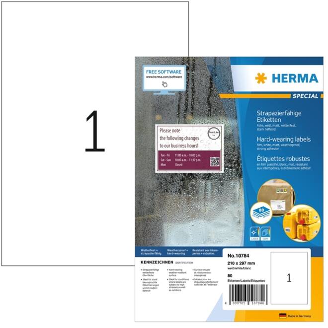 Etiket HERMA 10784 210x297mm weerbestendig wit 80 etiketten