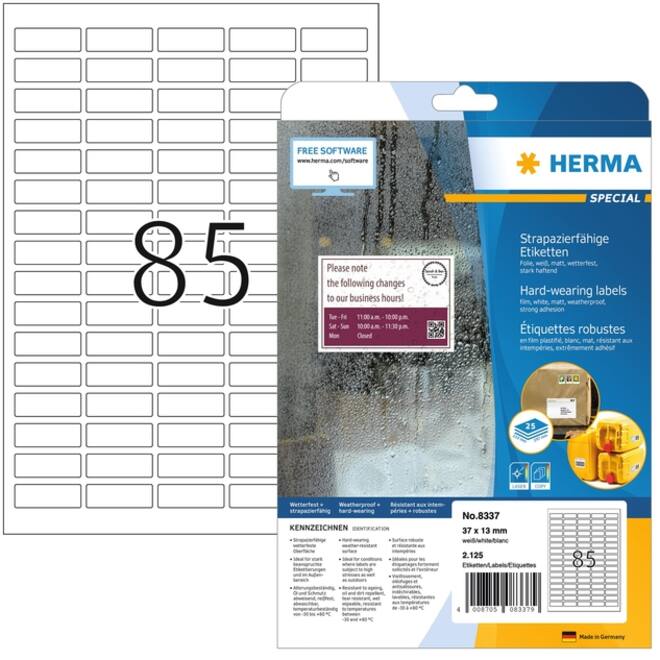 Etiket HERMA 8337 37x13mm weerbestendig wit 2125 etiketten