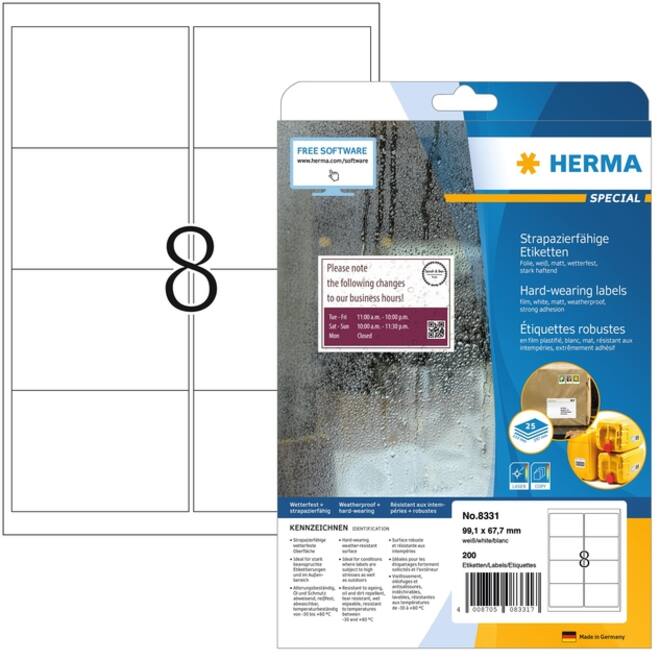 Etiket HERMA 8331 99.1x67.7mm weerbestendig wit 200 etiketten