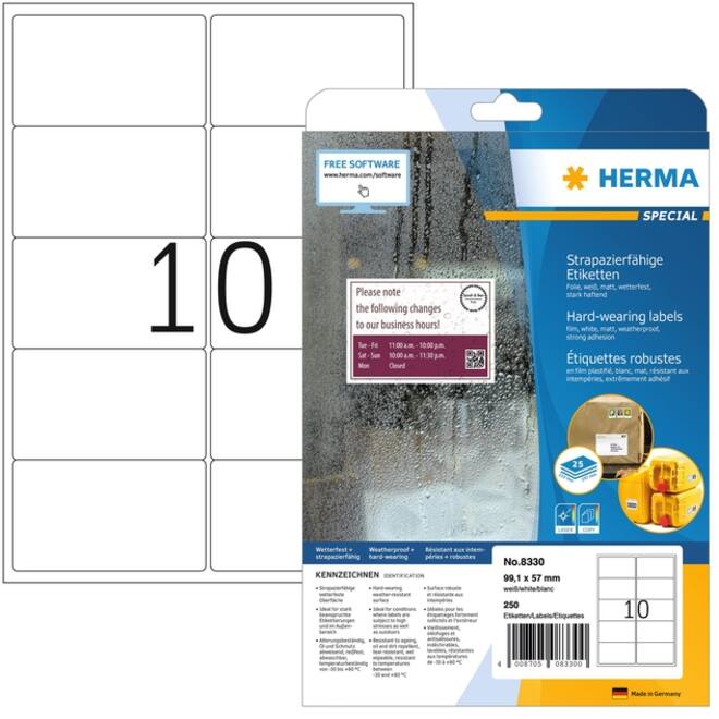 Etiket HERMA 8330 99.1x57mm weerbestendig wit 250 etiketten