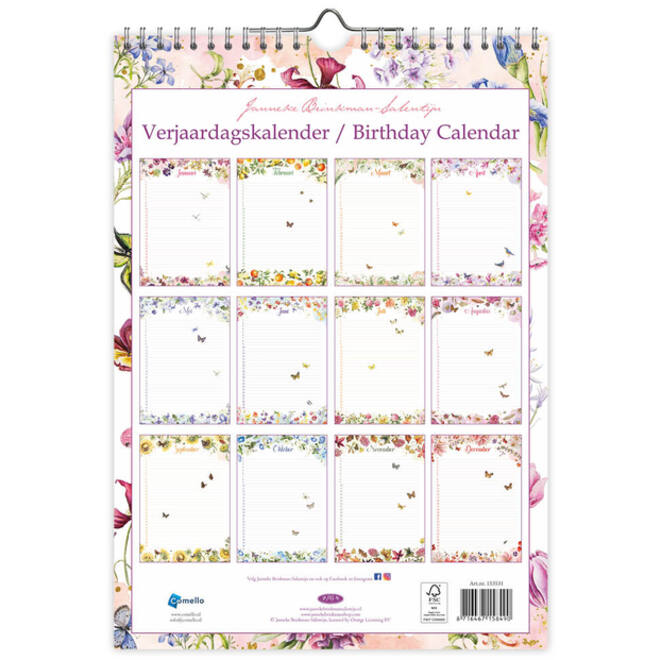 Verjaardagskalender Janneke Brinkman Voorjaar A4