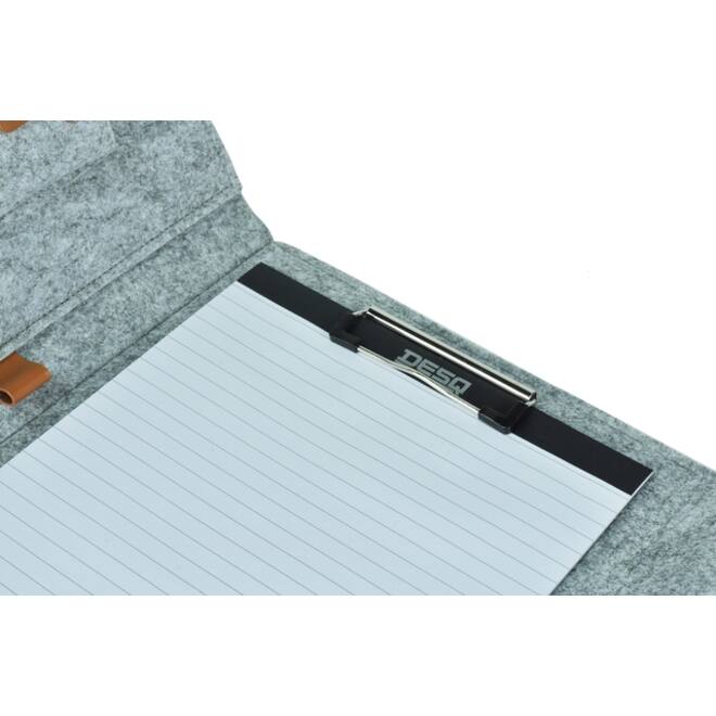 Schrijfmap DESQ A4 vilt met papierclip en elastiek sluiting grijs