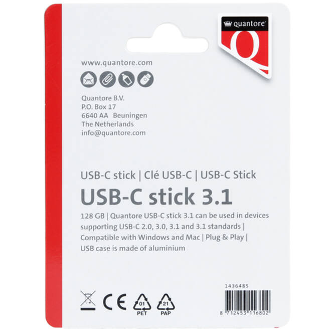USB-stick Quantore USB-C 128GB 3.1 zilver