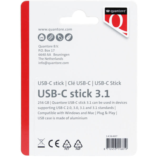 USB-stick Quantore USB-C 256GB 3.1 zilver