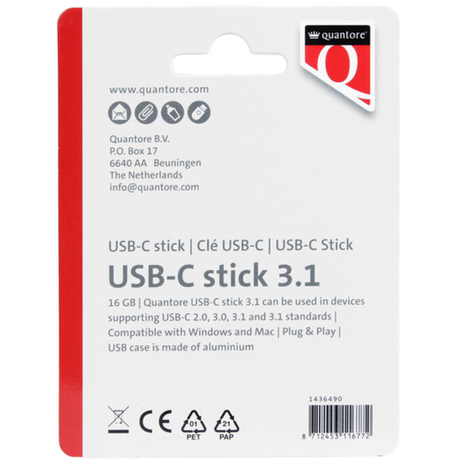 USB-stick Quantore USB-C 16GB 3.1 zilver