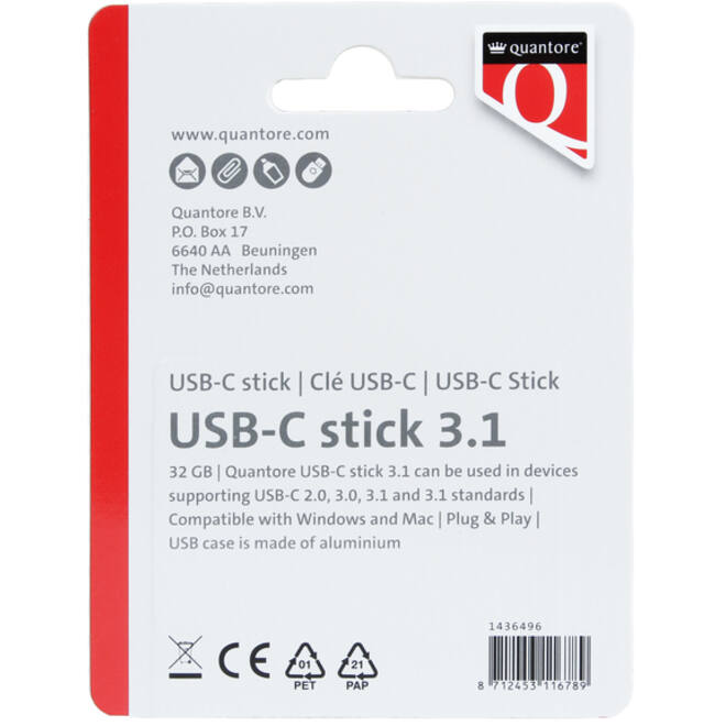 USB-stick Quantore USB-C 32GB 3.1 zilver