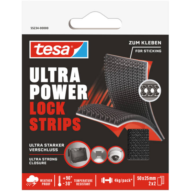 Klittenband tesa Ultra Power Lock Strips 50x25mm 2 strips zwart