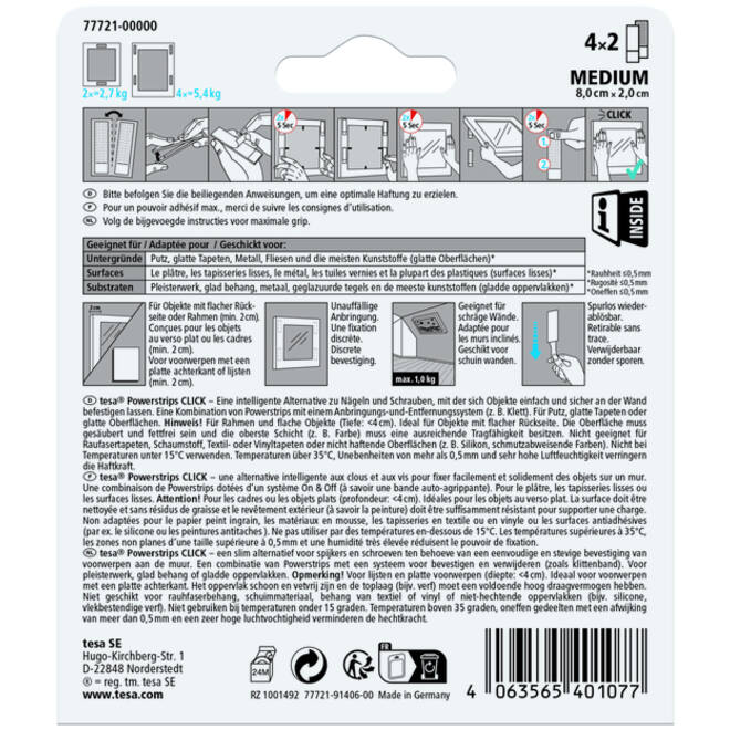 Kleefstip tesa&nbsp;Powerstrips&nbsp;Click Medium 4 paar wit
