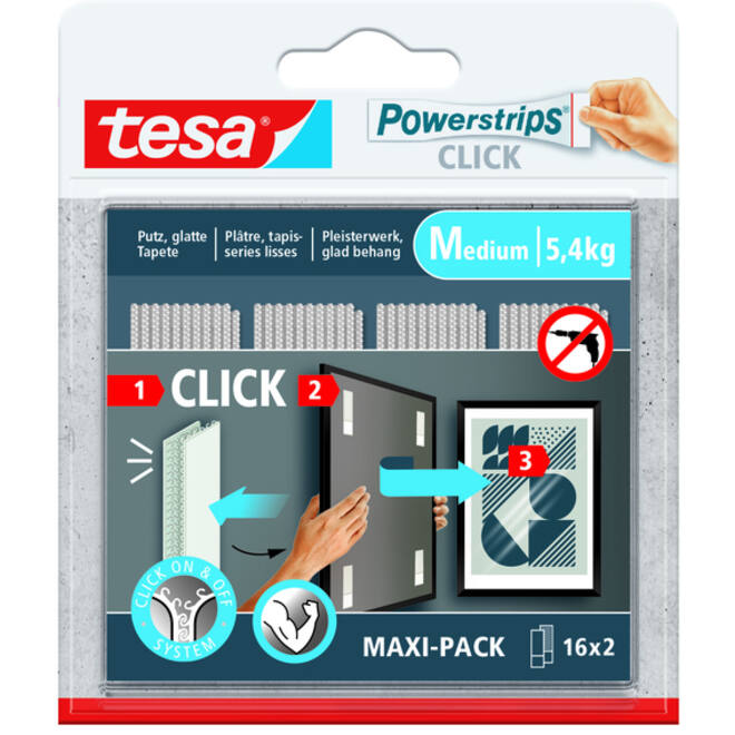 Kleefstip tesa&nbsp;Powerstrips&nbsp;Click Medium 16 paar wit
