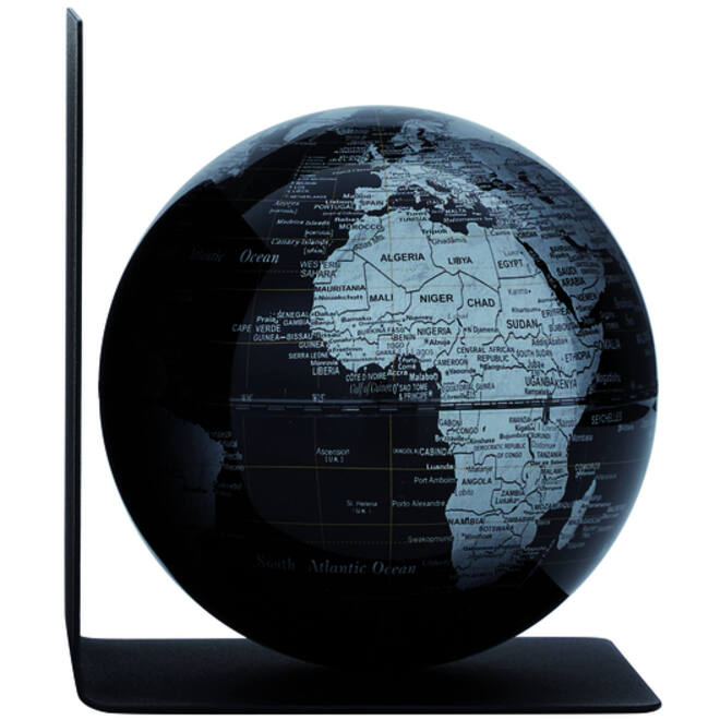 Boekensteun Troika met magnetische globe 13cm zwart-zilver